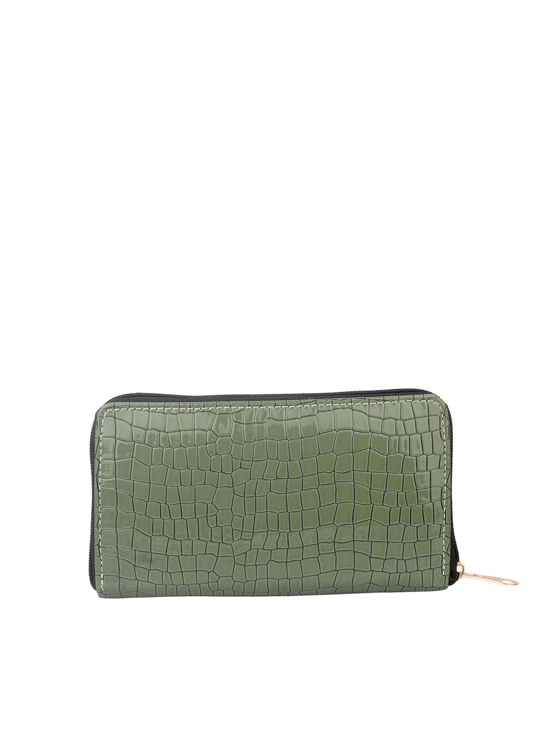 MAMMON Women Olive Green Textured PU Zip Around Wallet Price in India