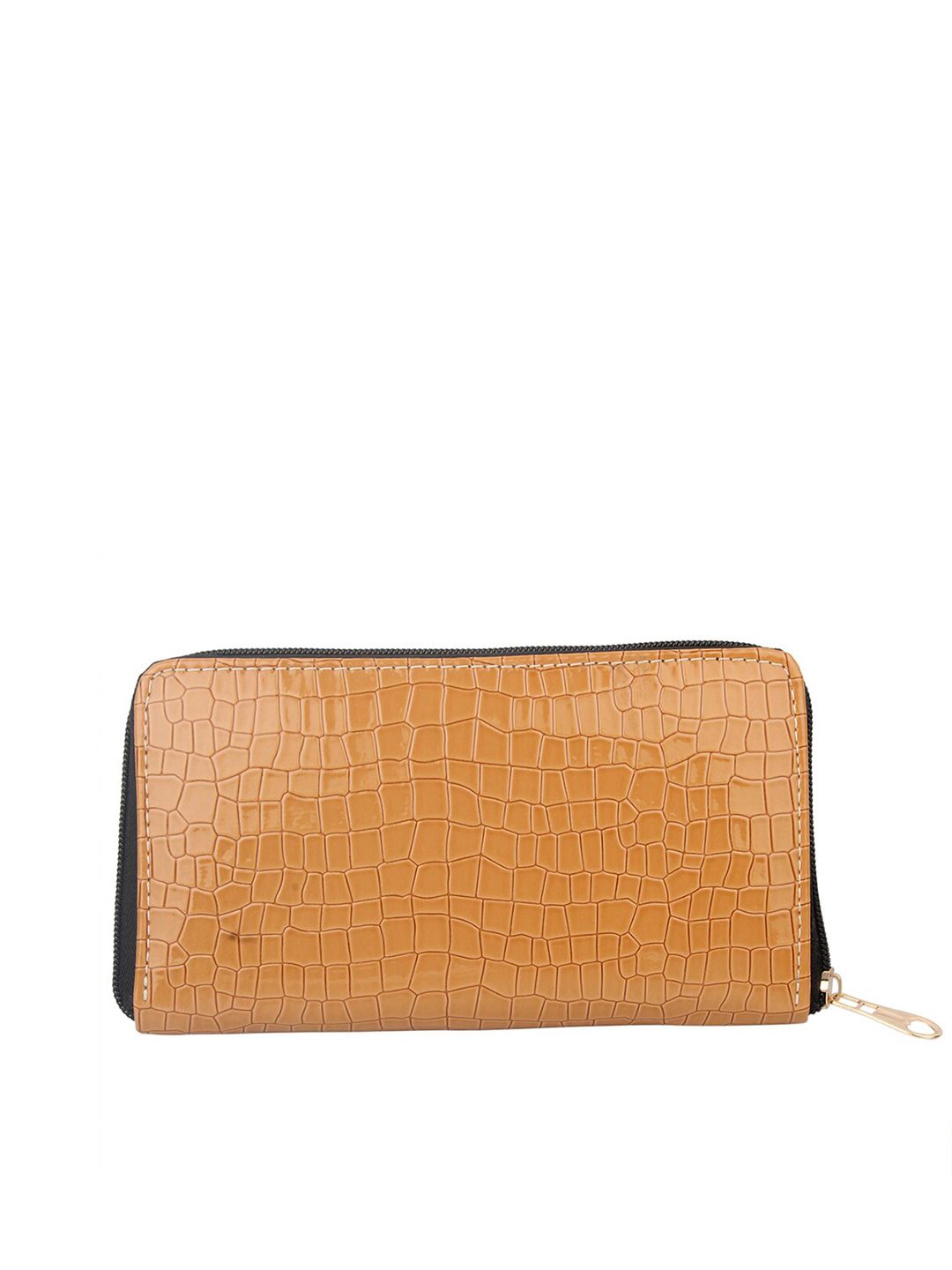 MAMMON Women Tan & Black Textured PU Zip Around Wallet Price in India