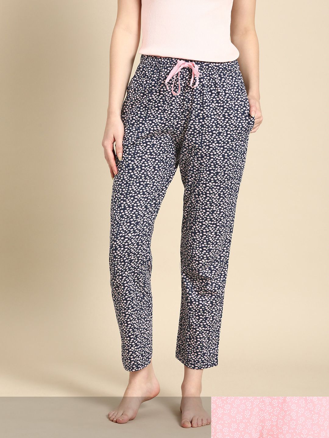 Dreamz by Pantaloons Women Pack of 2 Printed Lounge Pants in Pink & Navy Blue Price in India