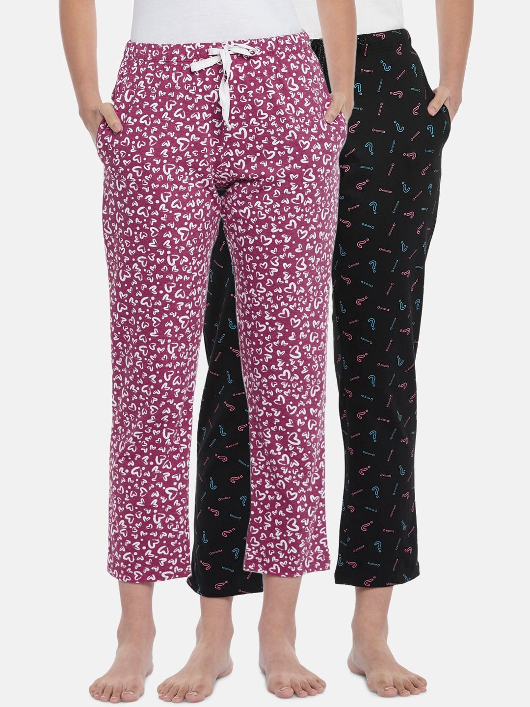 Dreamz by Pantaloons Women Pack Of 2 Pink & Black Printed Lounge Pants Price in India