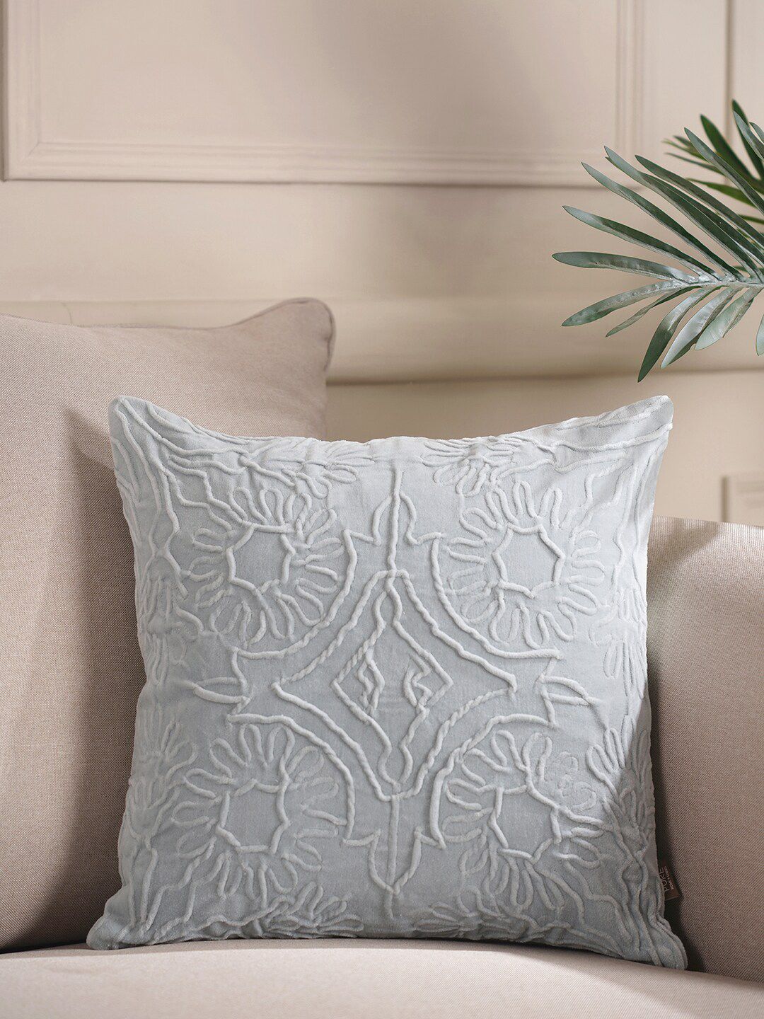Pure Home and Living Single Blue Floral Square Cushion Cover Price in India