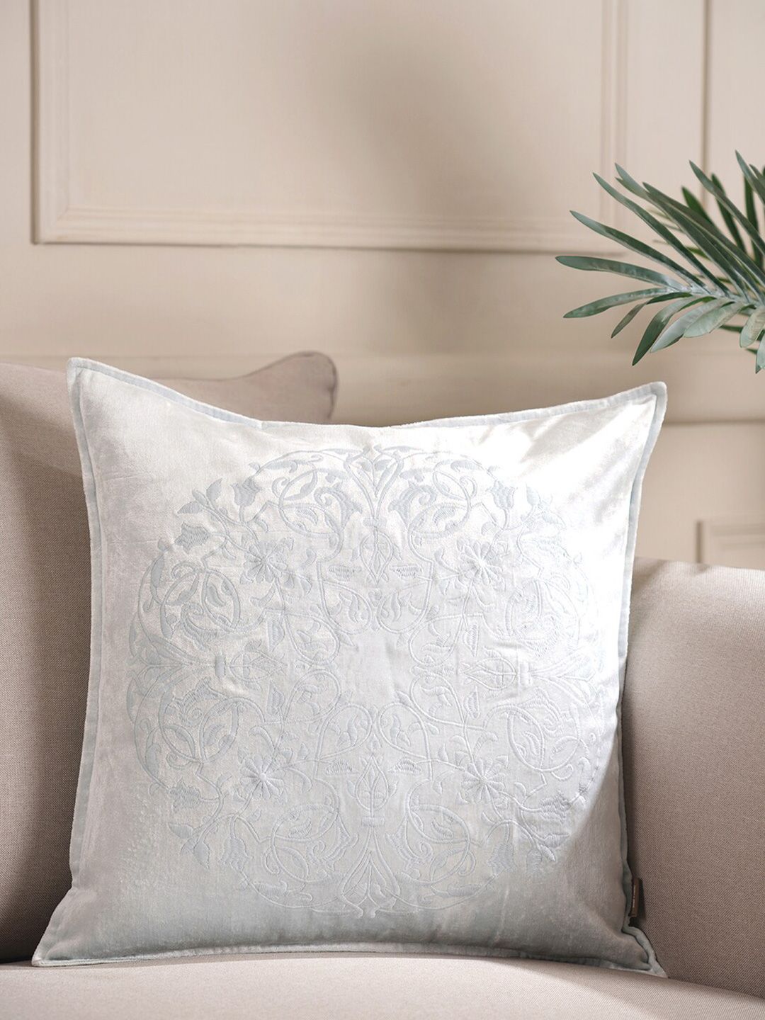 Pure Home and Living Off White Floral Square Cushion Cover Price in India