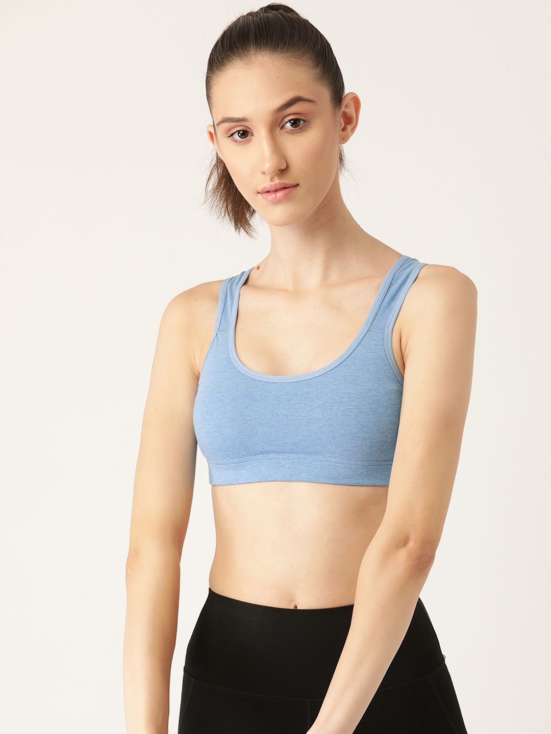 Lady Lyka Turquoise Blue Solid Cotton Sports Bra Price in India