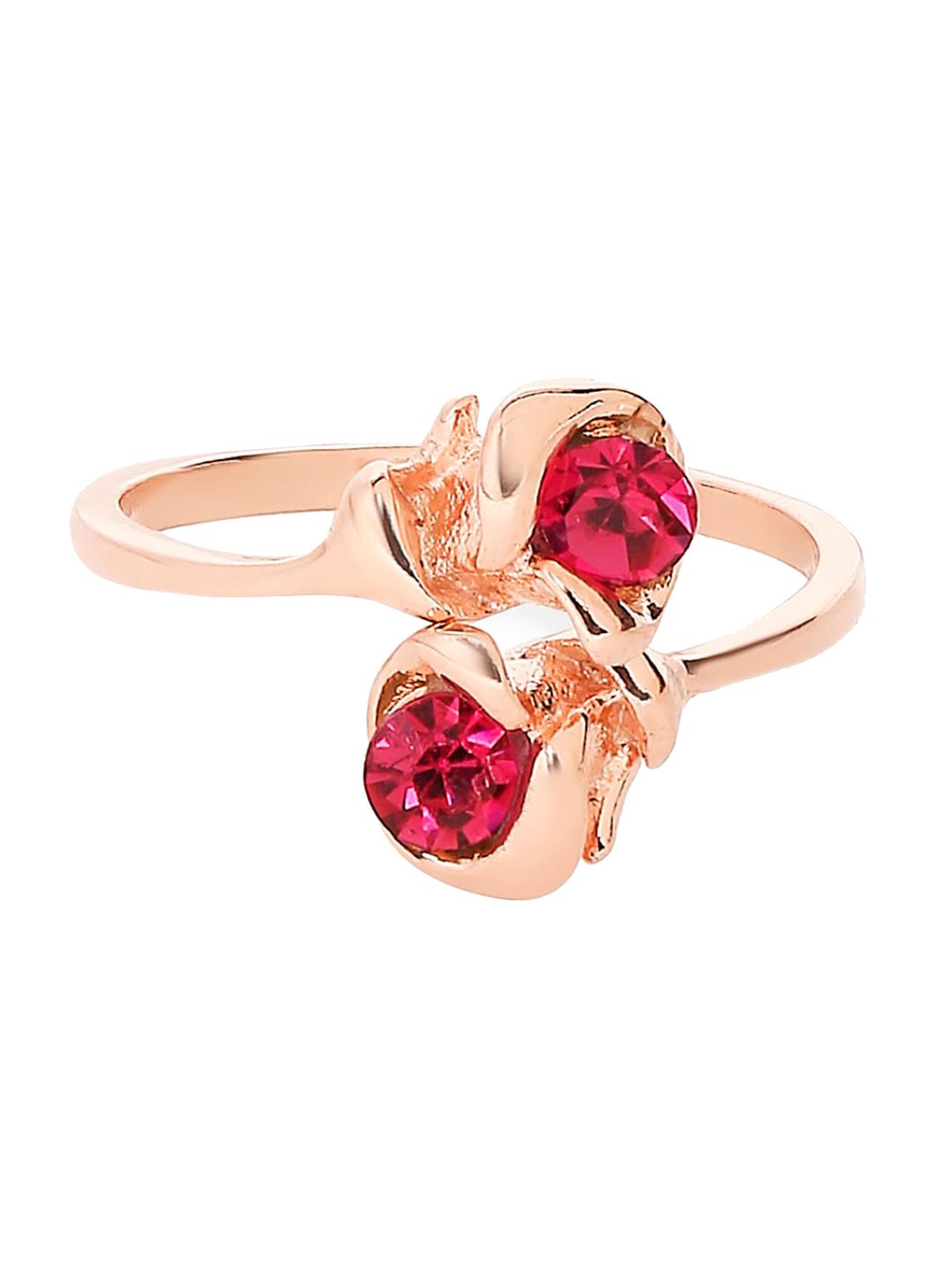 Mahi Rose Gold-Plated Red Crystal Blooming Rose Adjustable Ring Price in India