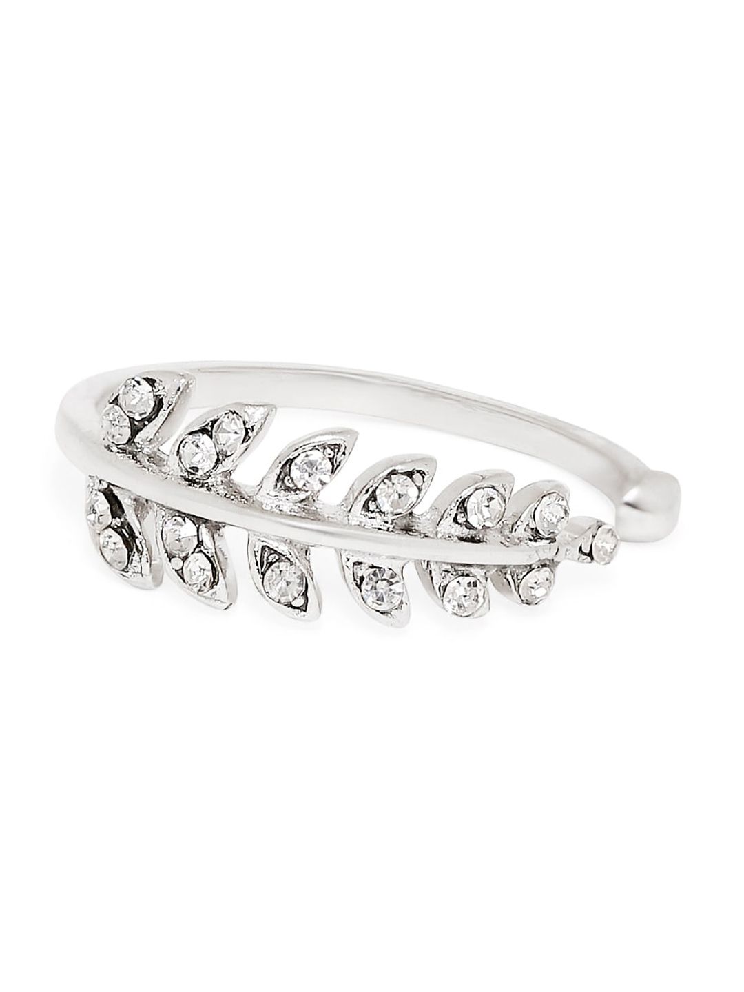 Mahi Silver-Toned Rhodium-Plated White Stone Studded Adjustable Finger Ring Price in India