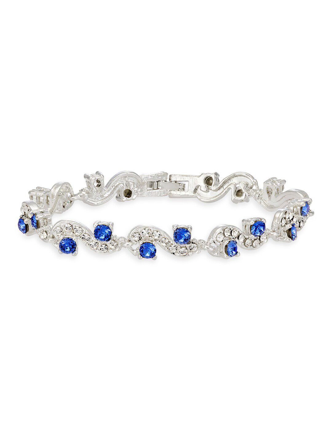 Mahi Women Silver-Toned & Blue Rhodium-Plated Crystal Studded Wraparound Bracelet Price in India