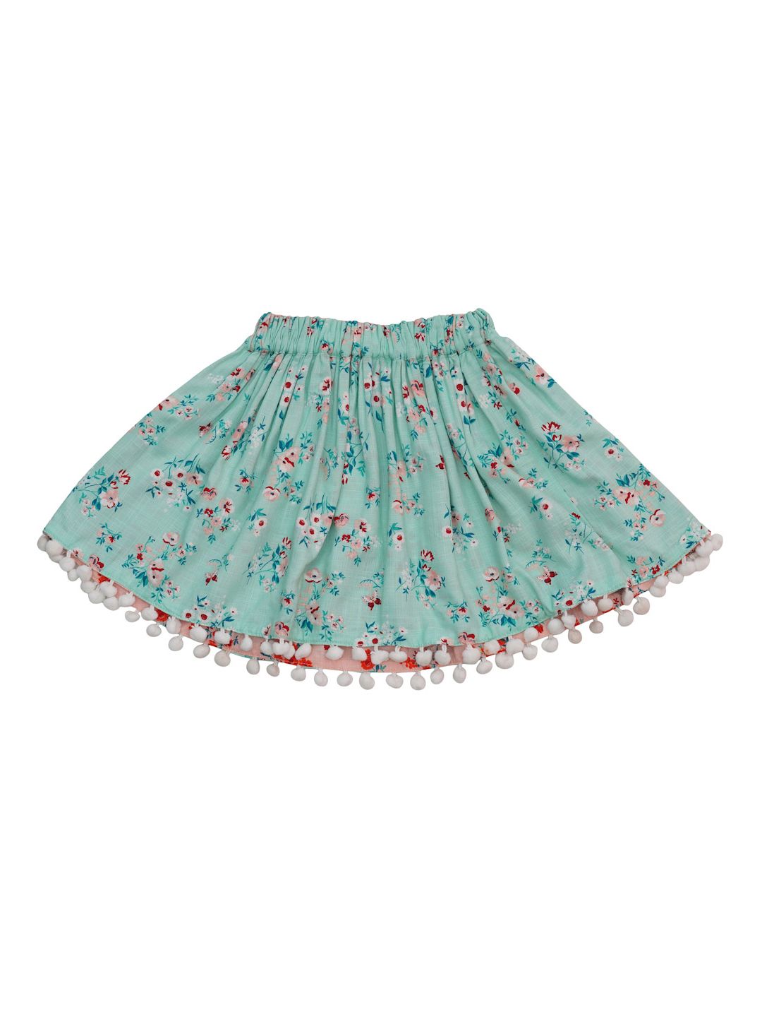 Dress My Angel Girls Peach Printed Pure Cotton Reversible Skirts