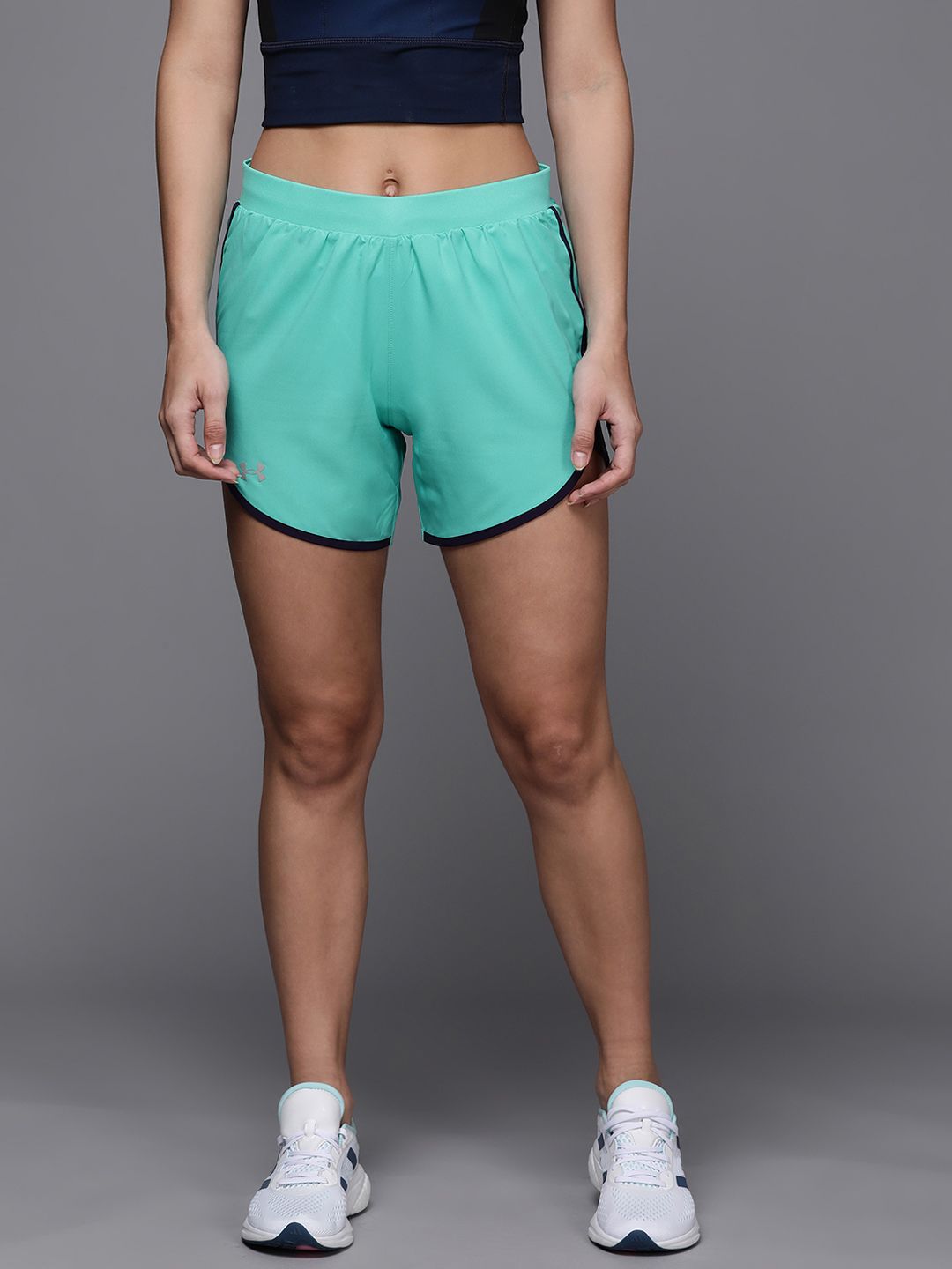 UNDER ARMOUR Women Sea Green Fly-By Elite 5'' Low-Rise Running Sports Shorts Price in India