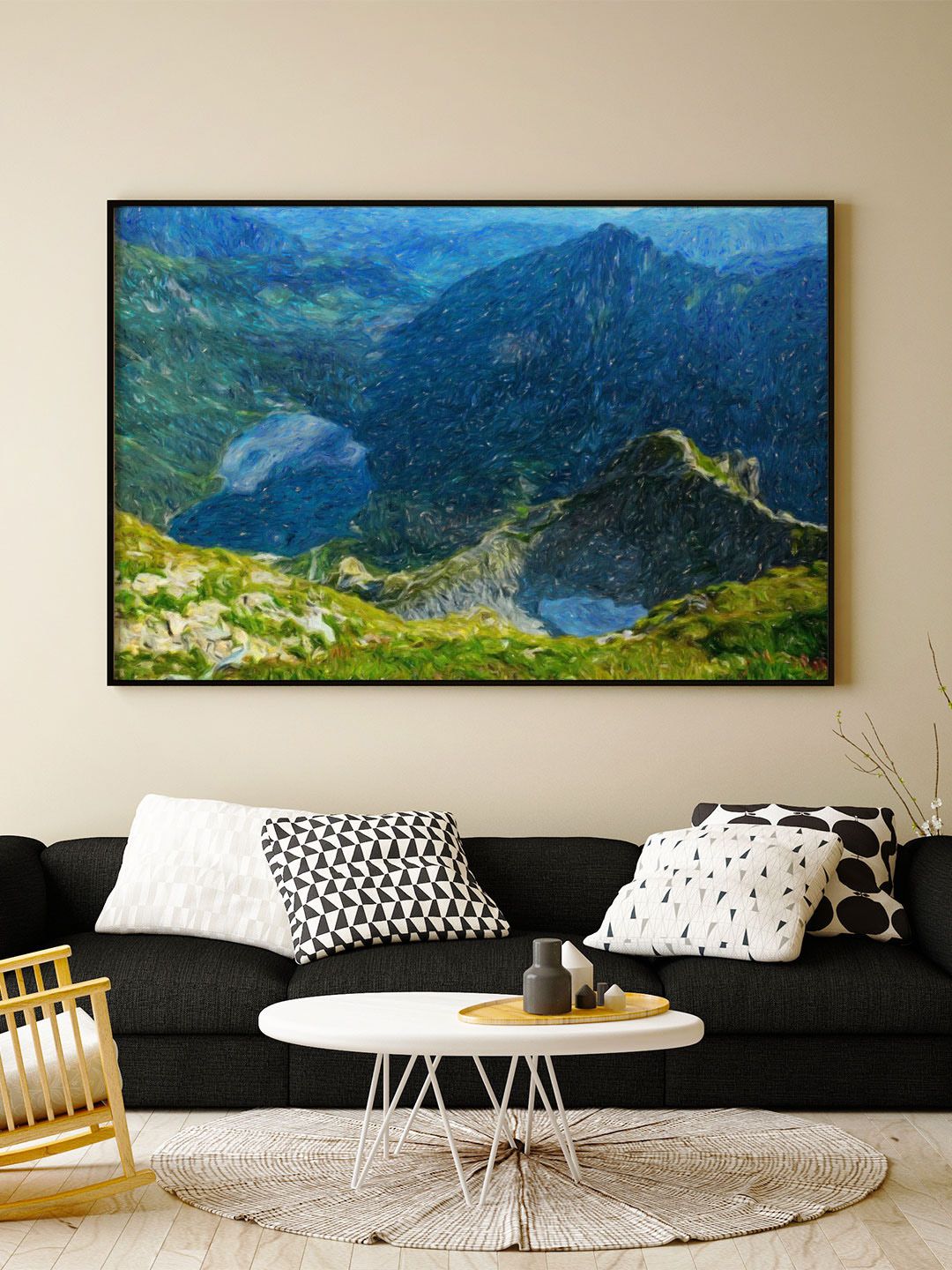 ARTSPACE Blue & Green Mountain Landscape Canvas Framed Wall Painting Price in India