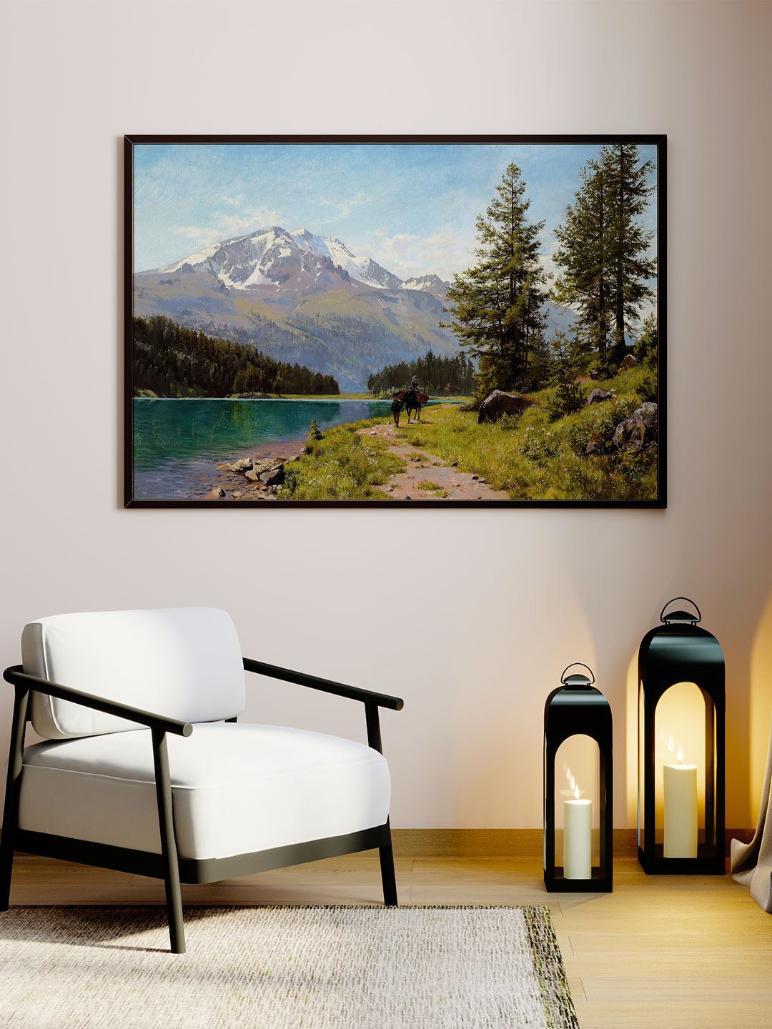 ARTSPACE Green & Blue Printed The Lake Canvas Canvas Painting Wall Art Price in India