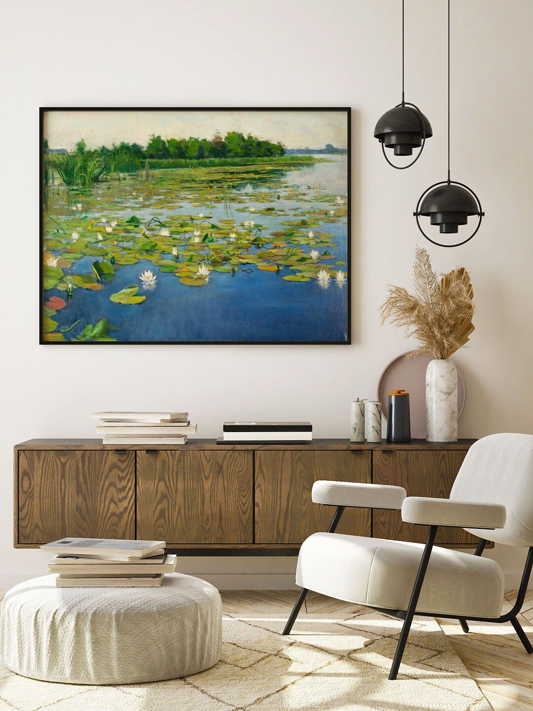 ARTSPACE Blue & Green Water lilies Canvas Painting With Frame Price in India