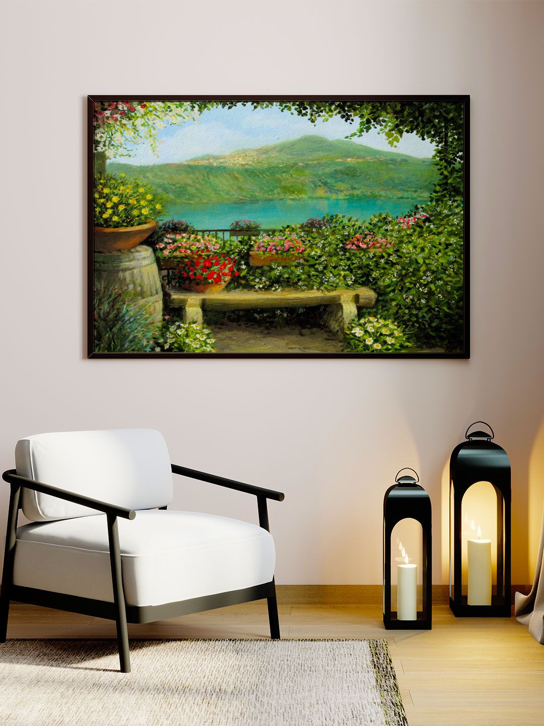 ARTSPACE Green & Blue Printed Castel Gandolfo Canvas Painting Wall Art Price in India