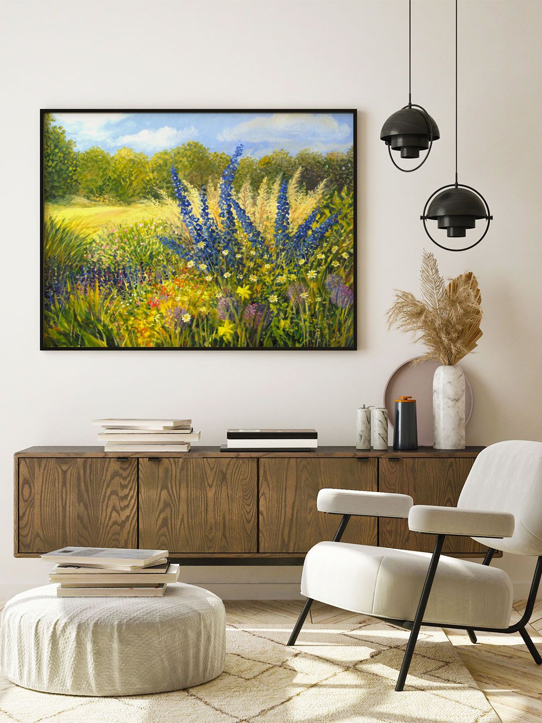 ARTSPACE Green & Blue Wild Flowers Canvas Painting Wall Art Price in India