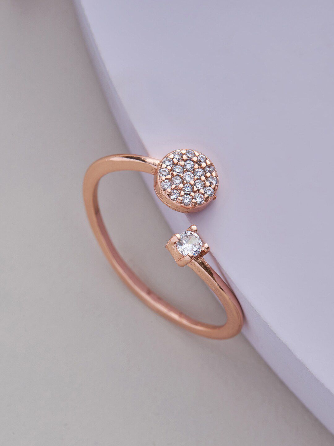 Kushal's Fashion Jewellery Rose Gold-Plated White CZ-Studded Adjustable Finger Ring Price in India