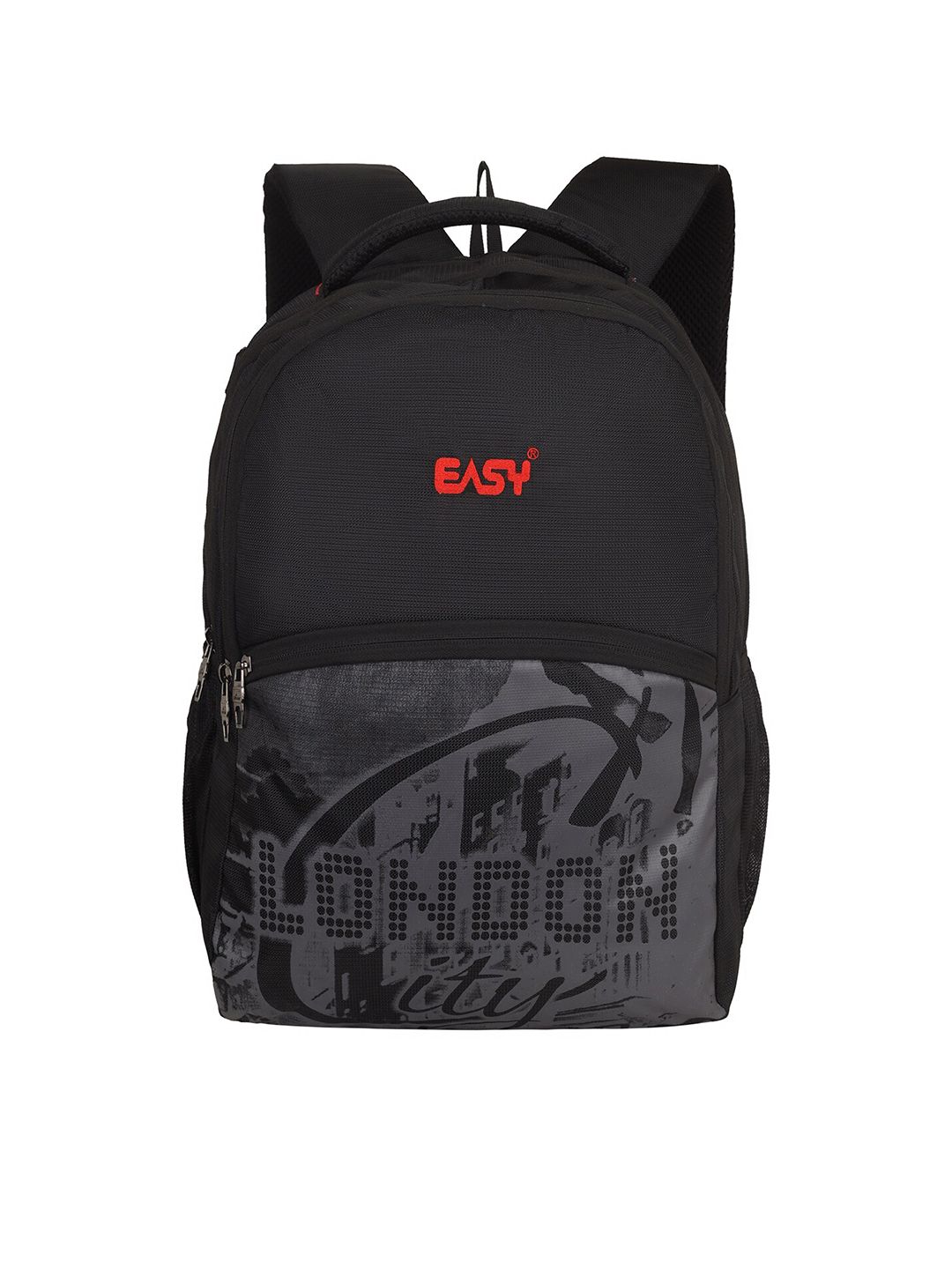 EASY Unisex Black & Grey Printed Backpack with Compression Straps Price in India