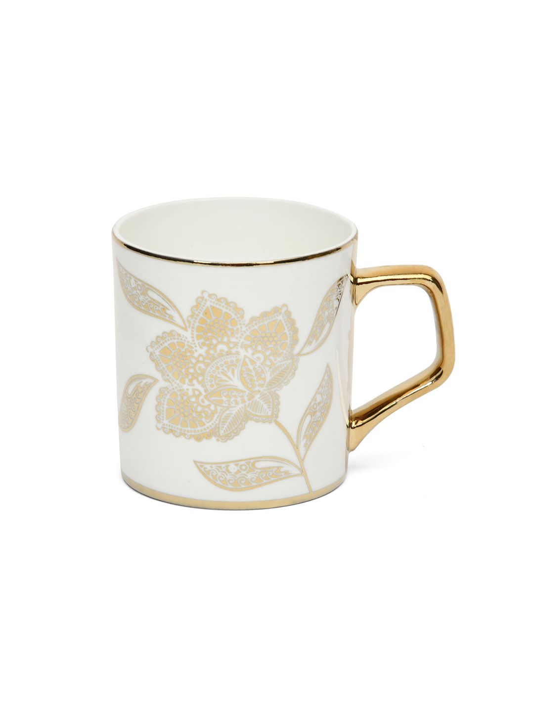 Athome by Nilkamal White & Gold-Toned Printed Ceramic Glossy Cups Set of Cups and Mugs Price in India