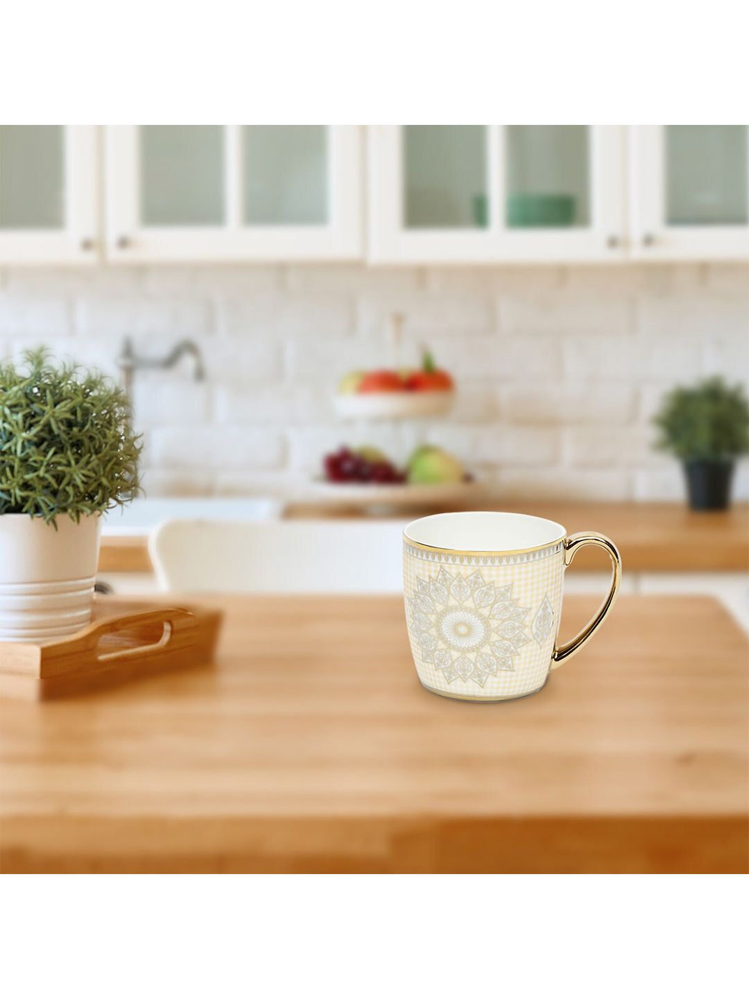 Athome by Nilkamal White & Gold-Toned Printed Ceramic Glossy Cups Set of Cups and Mugs Price in India