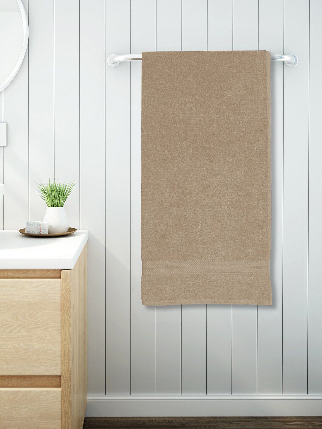 SPACES Beige Solid 480 GSM Pure Cotton Bath Towel Price in India