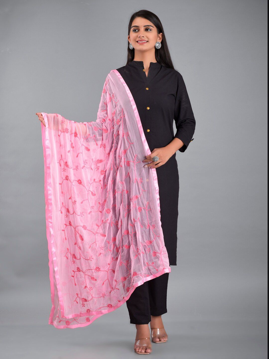 Apratim Pink Embroidered Dupatta Price in India