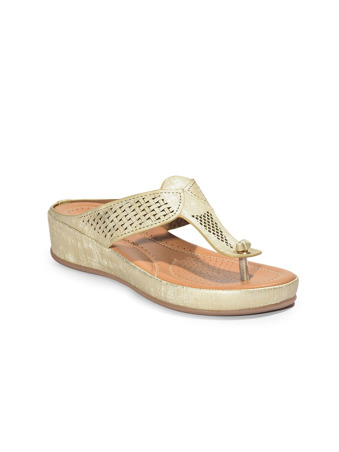 Liberty Women Gold-Toned & Silver-Toned Comfort Thong Flip-Flops Price in India