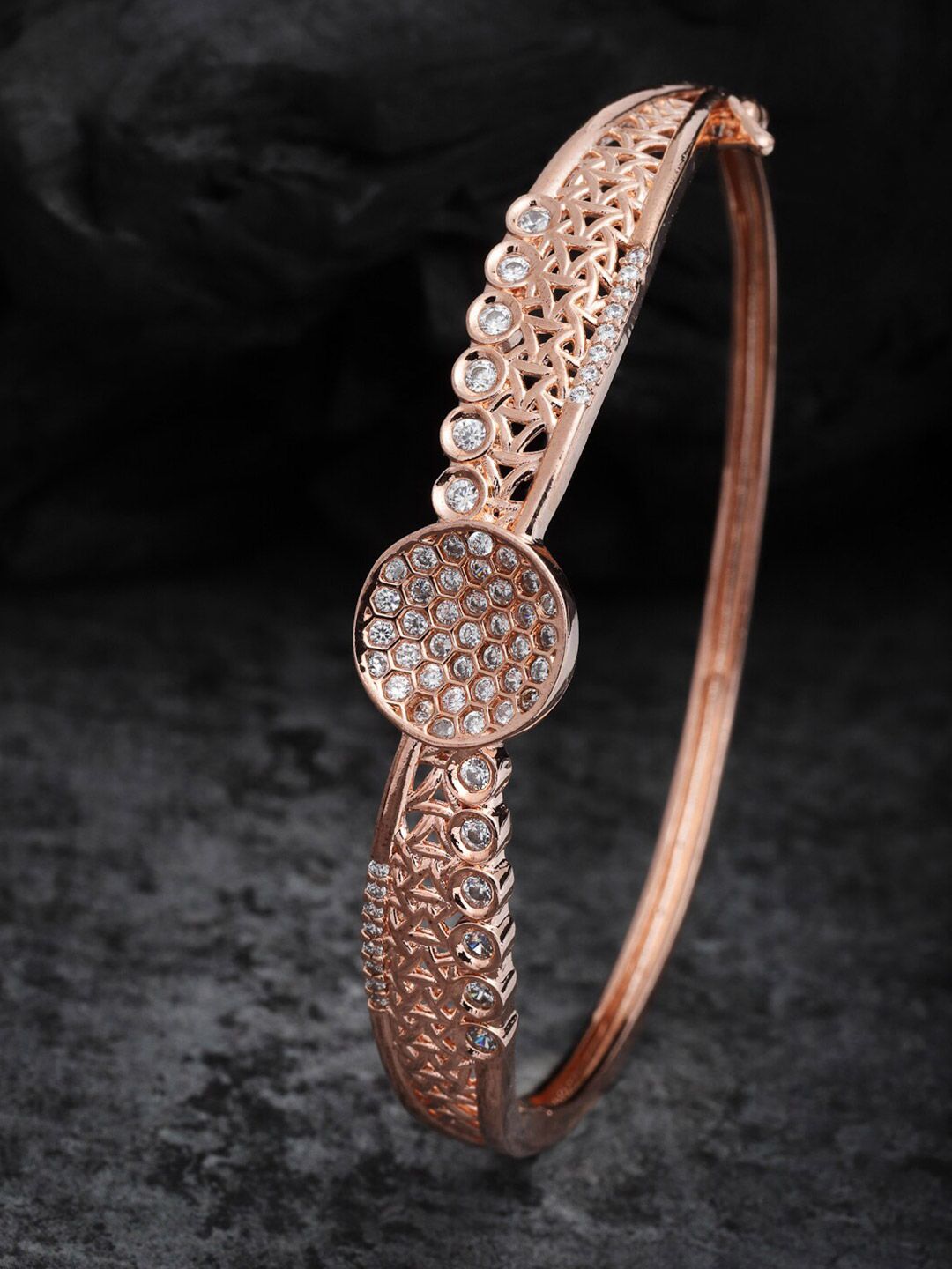PANASH Women Rose Gold Cubic Zirconia Rose Gold-Plated Bangle-Style Bracelet Price in India