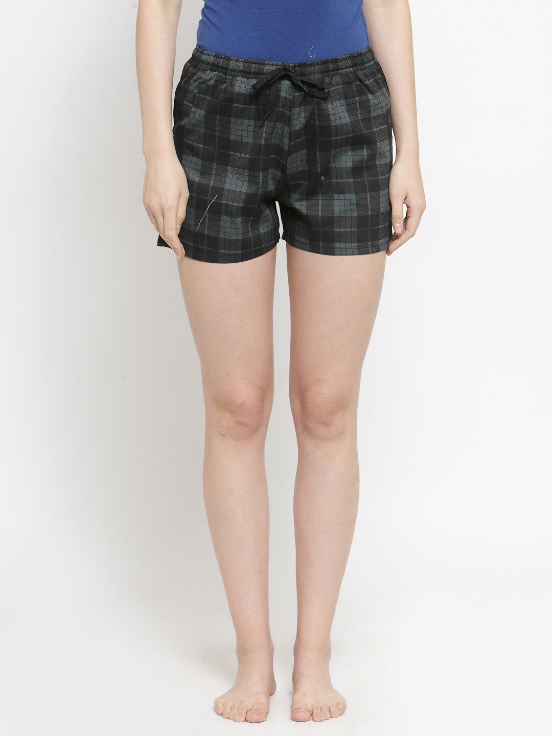 Boston Club Women Green & Black Printed  Pure Cotton Lounge Shorts Price in India