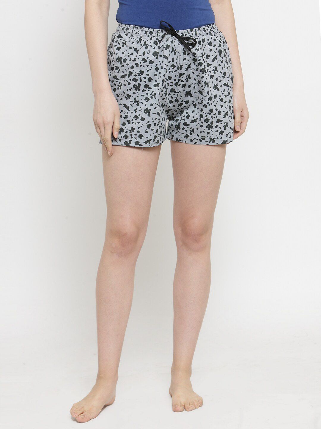 Boston Club Women Grey Printed Cotton Lounge Shorts Price in India