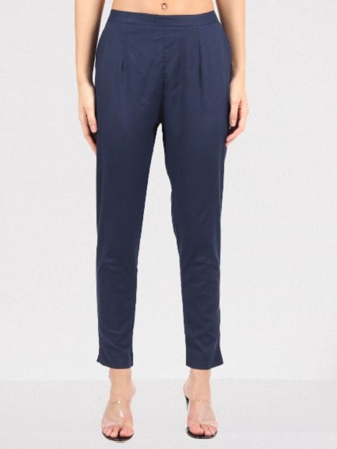 MUFFLY Women Navy Blue Cropped Trousers Price in India