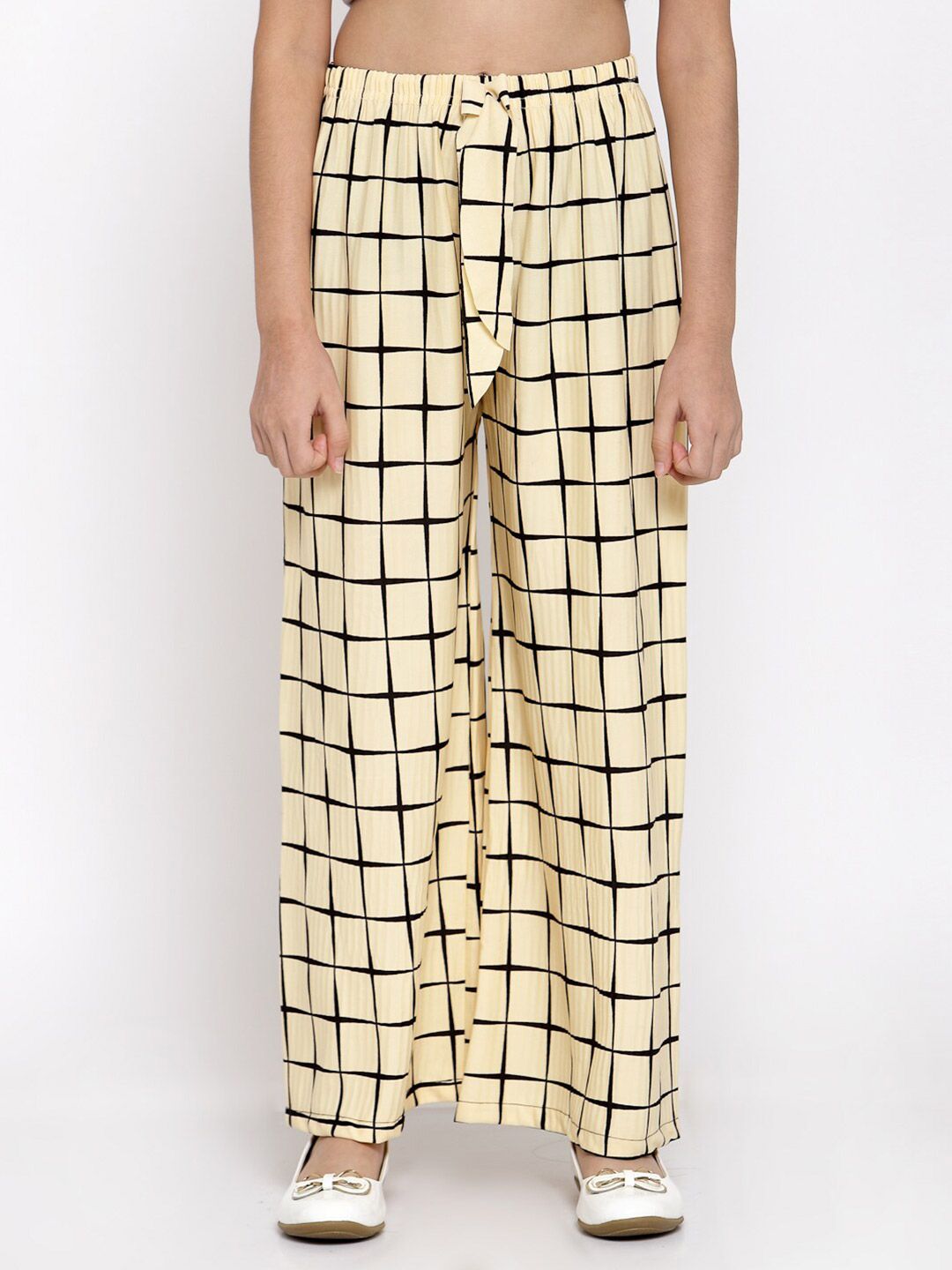KLOTTHE Girls Beige & Black Printed Palazzos