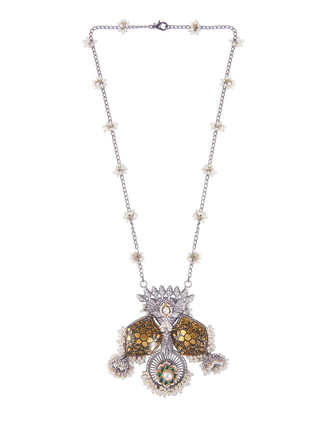 CURIO COTTAGE Silver-Toned & Gold-Toned Silver-Plated Oxidised Necklace Price in India