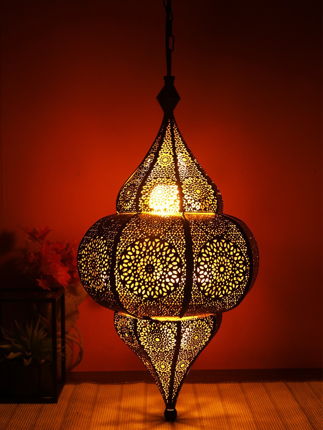 TAYHAA Black Metal Textured Morrocan Ceiling Lamp Price in India
