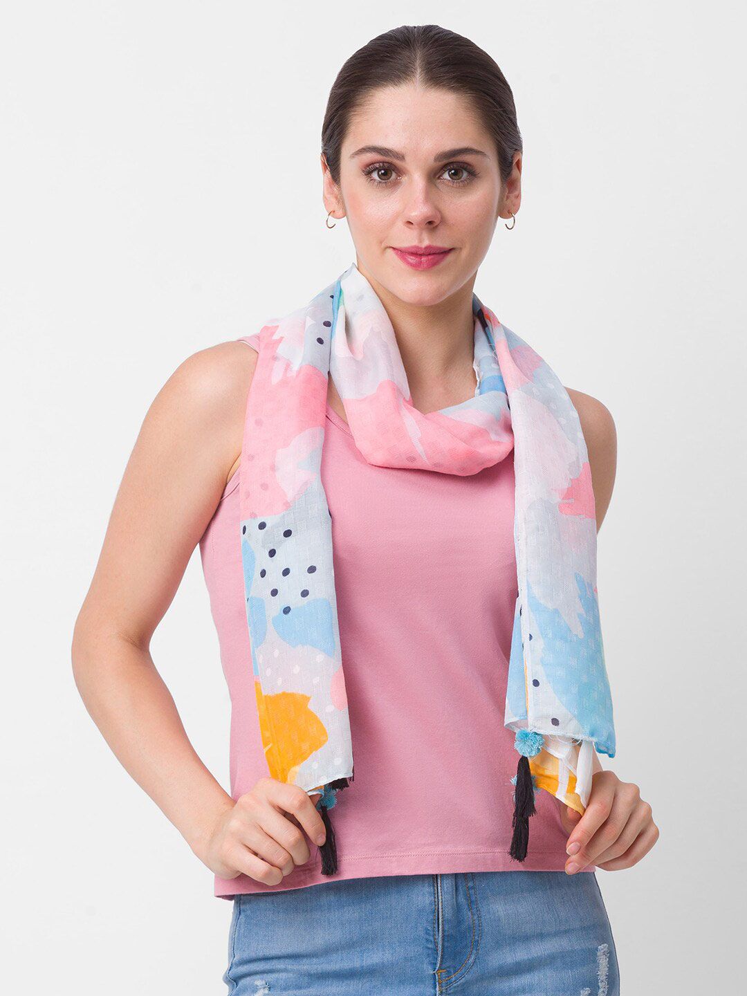 Globus Women White & Black Printed Scarf Price in India