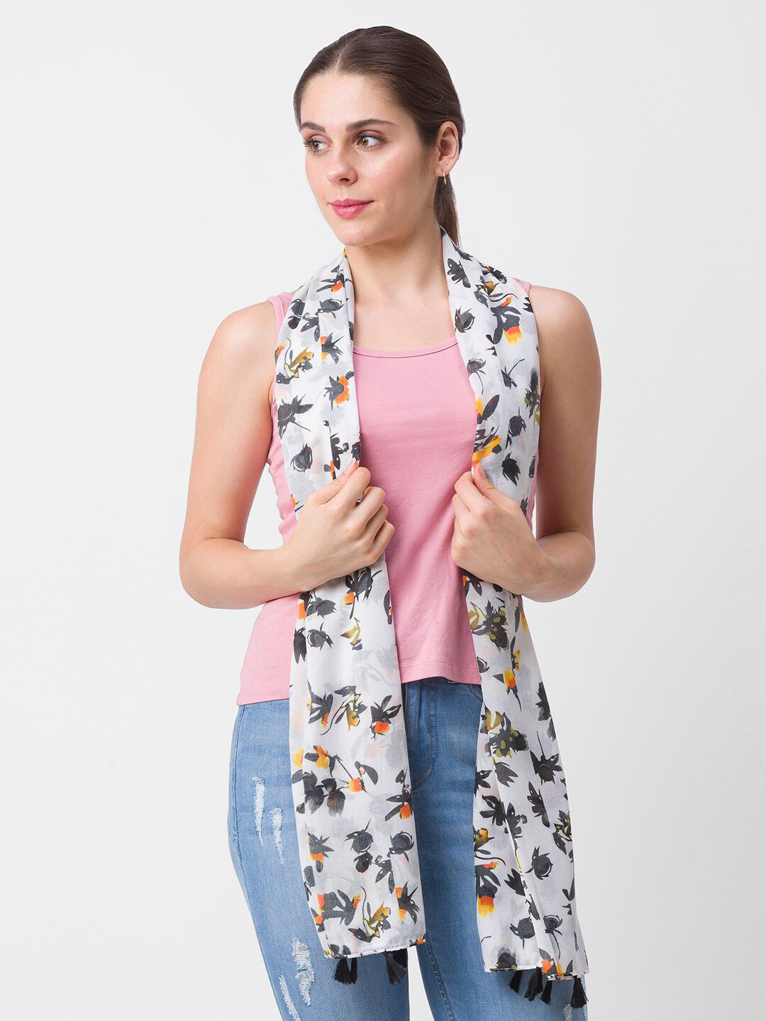 Globus Women White & Black Printed Scarf Price in India