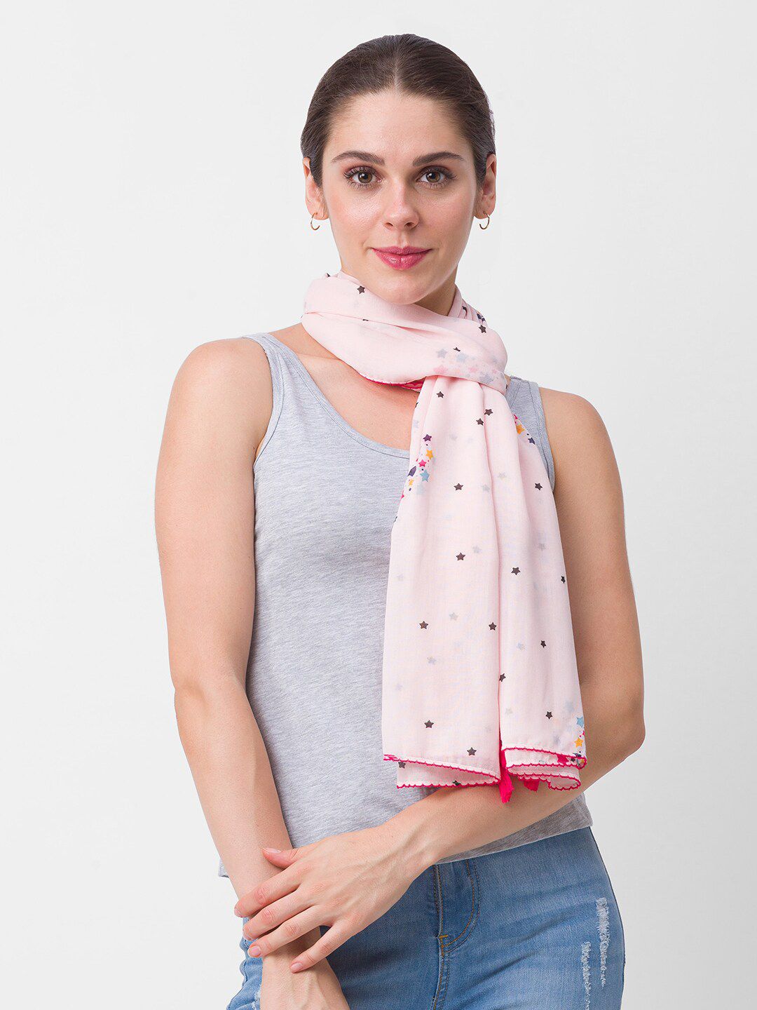 Globus Women Pink & Black Printed Scarf Price in India