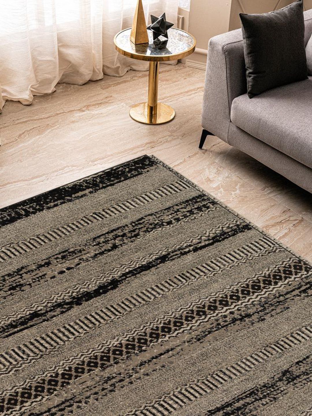 DDecor Brown & Black Striped Rectangular Carpets Price in India