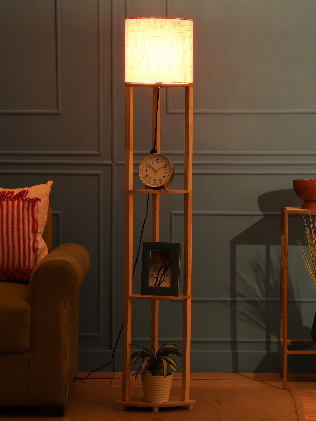 SANDED EDGE Orange Contemporary Wooden Floor Lamp Price in India
