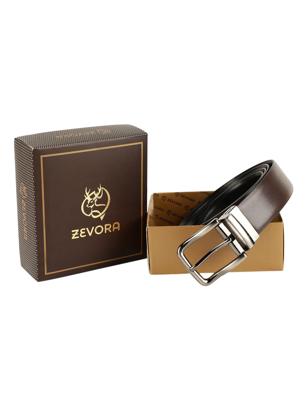 ZEVORA Women Brown Textured PU Reversible Formal Belt Price in India