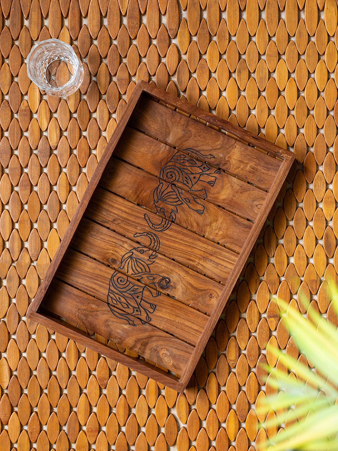 ExclusiveLane Brown Hand-Carved Wooden Trays Price in India