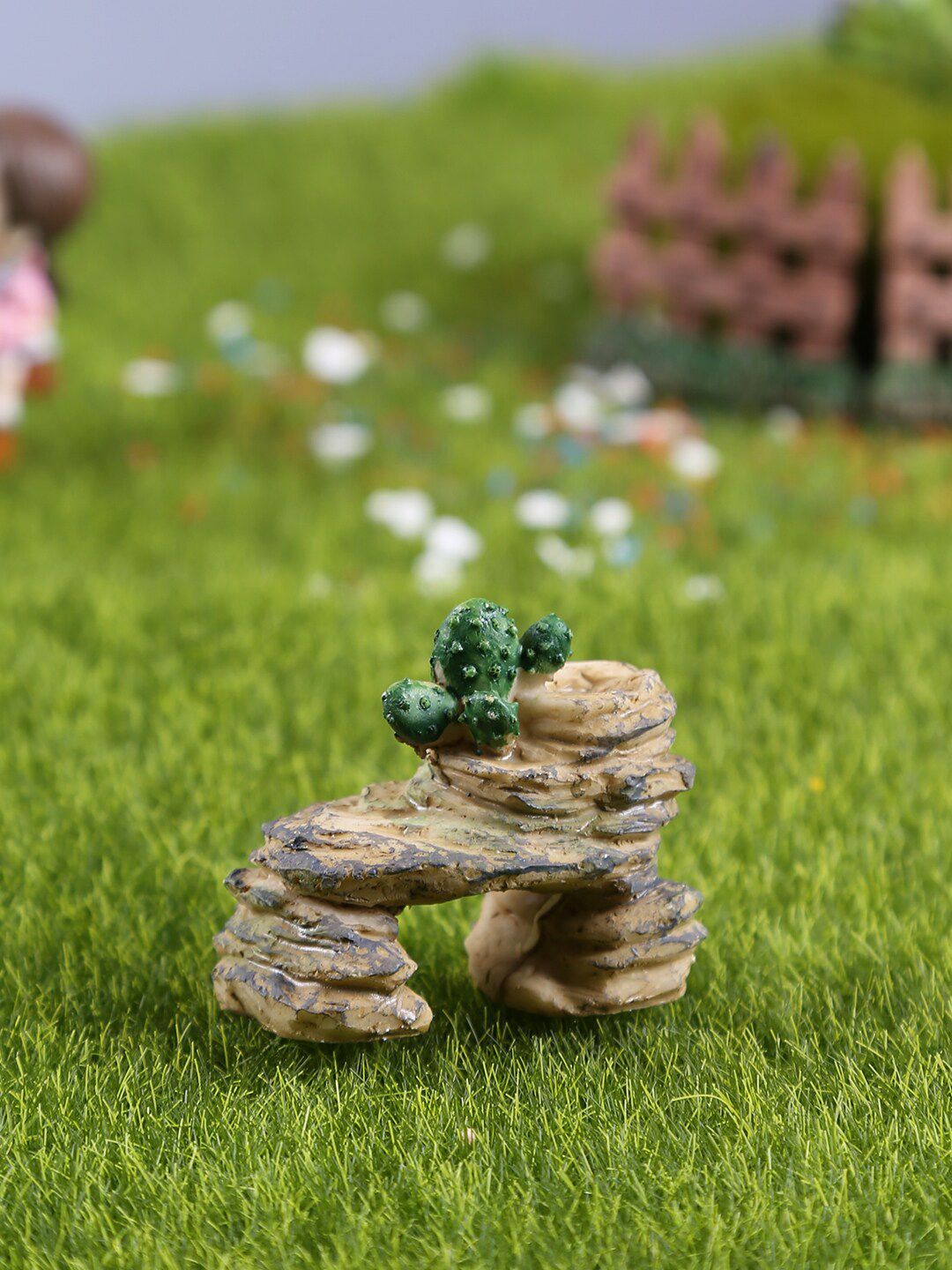 TAYHAA Set Of 4 Brown & Green Textured Little Garden Stone Ornament Garden Accessories Price in India