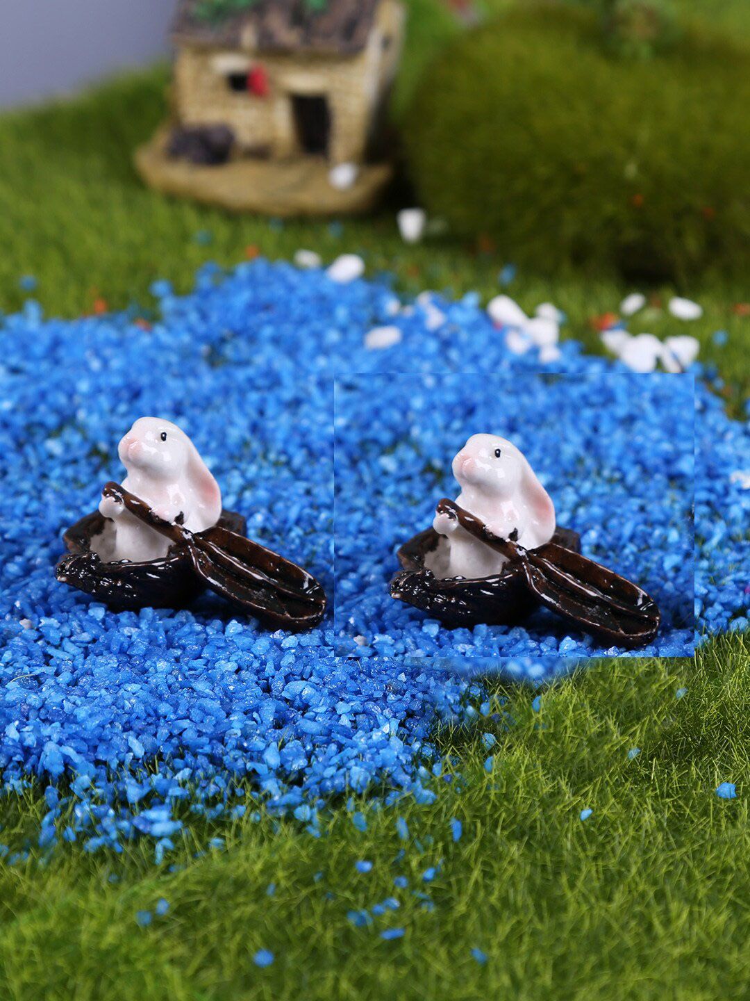TAYHAA Set of 2 White & Brown Rabbit Miniatures Garden Accessories Price in India