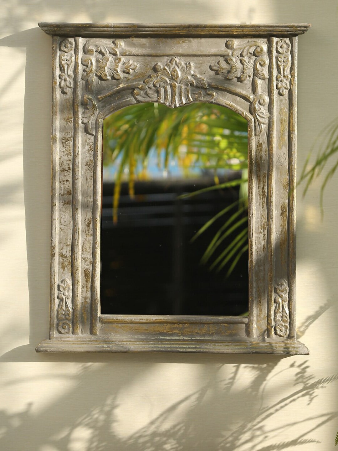 Amoliconcepts Grey & Gold-Toned French Style MDF Mirror Price in India