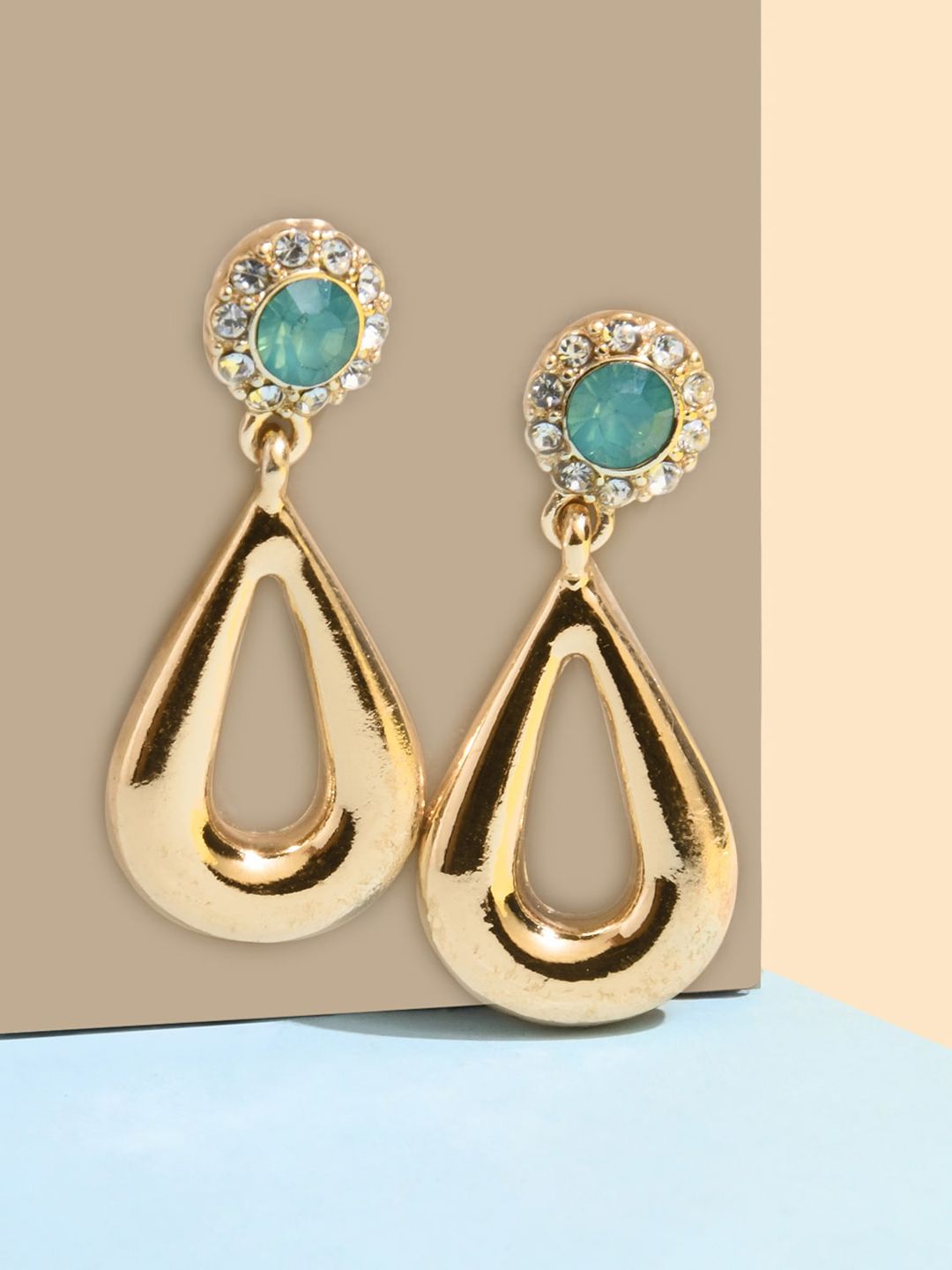 Accessorize Green & Gold-Toned Circular Drop Earrings Price in India
