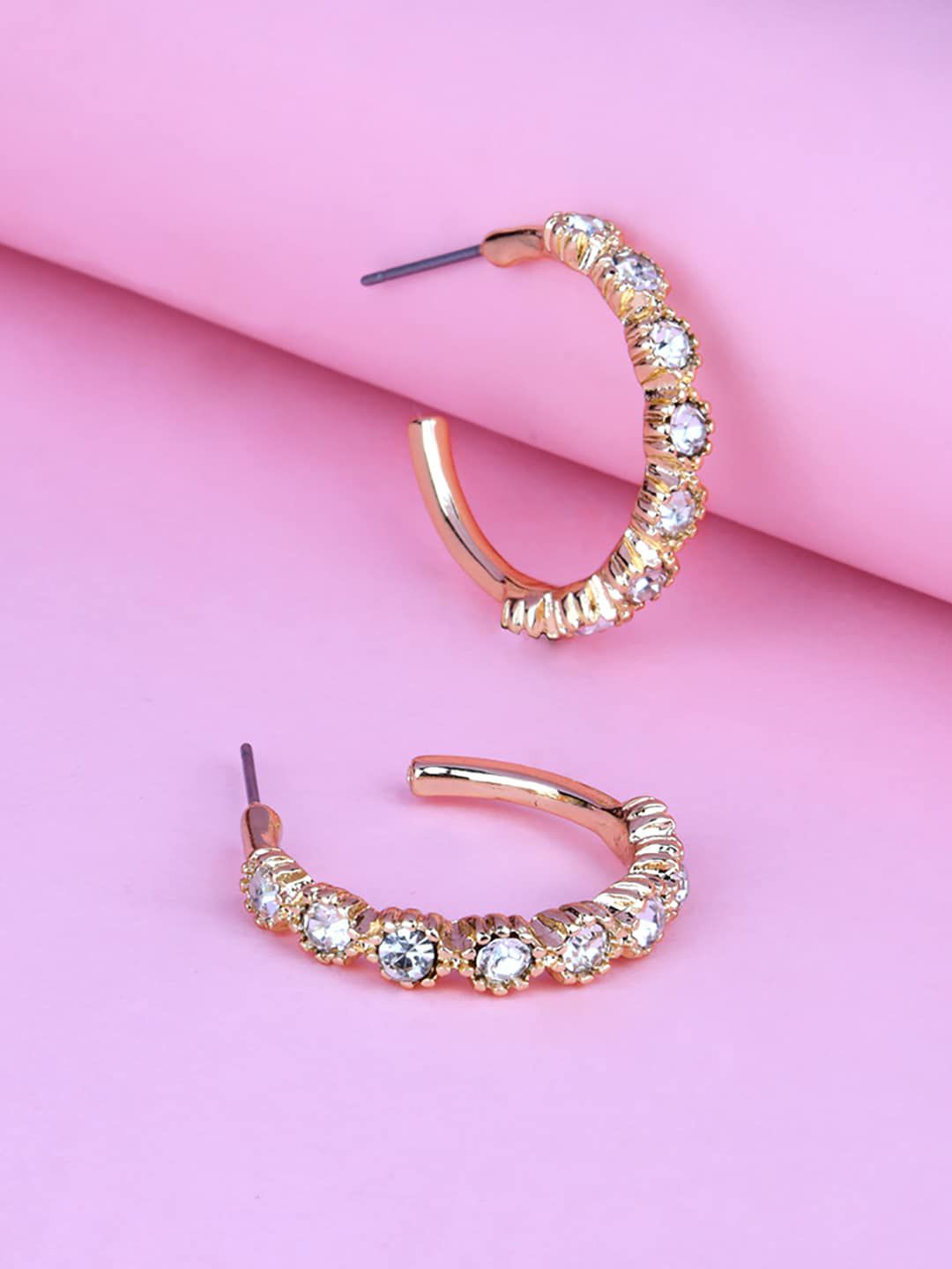 Accessorize Gold-Toned & White Circular Half Hoop Earrings Price in India