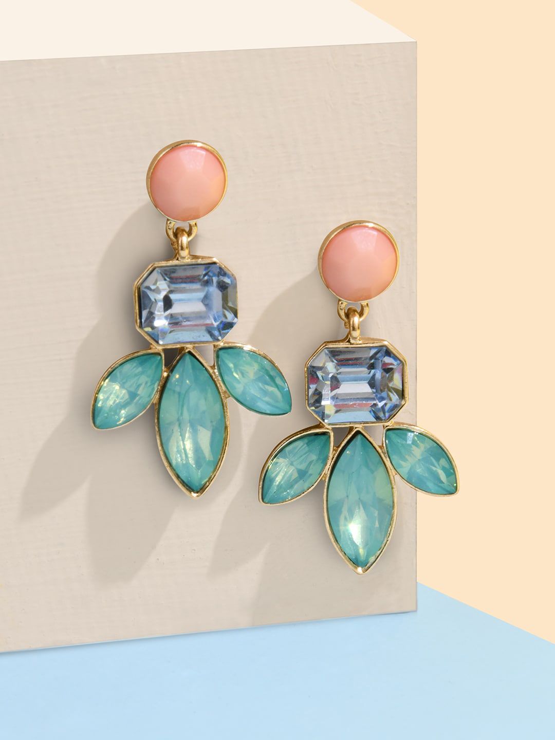 Accessorize Gold-Toned & Blue Floral Drop Earrings Price in India