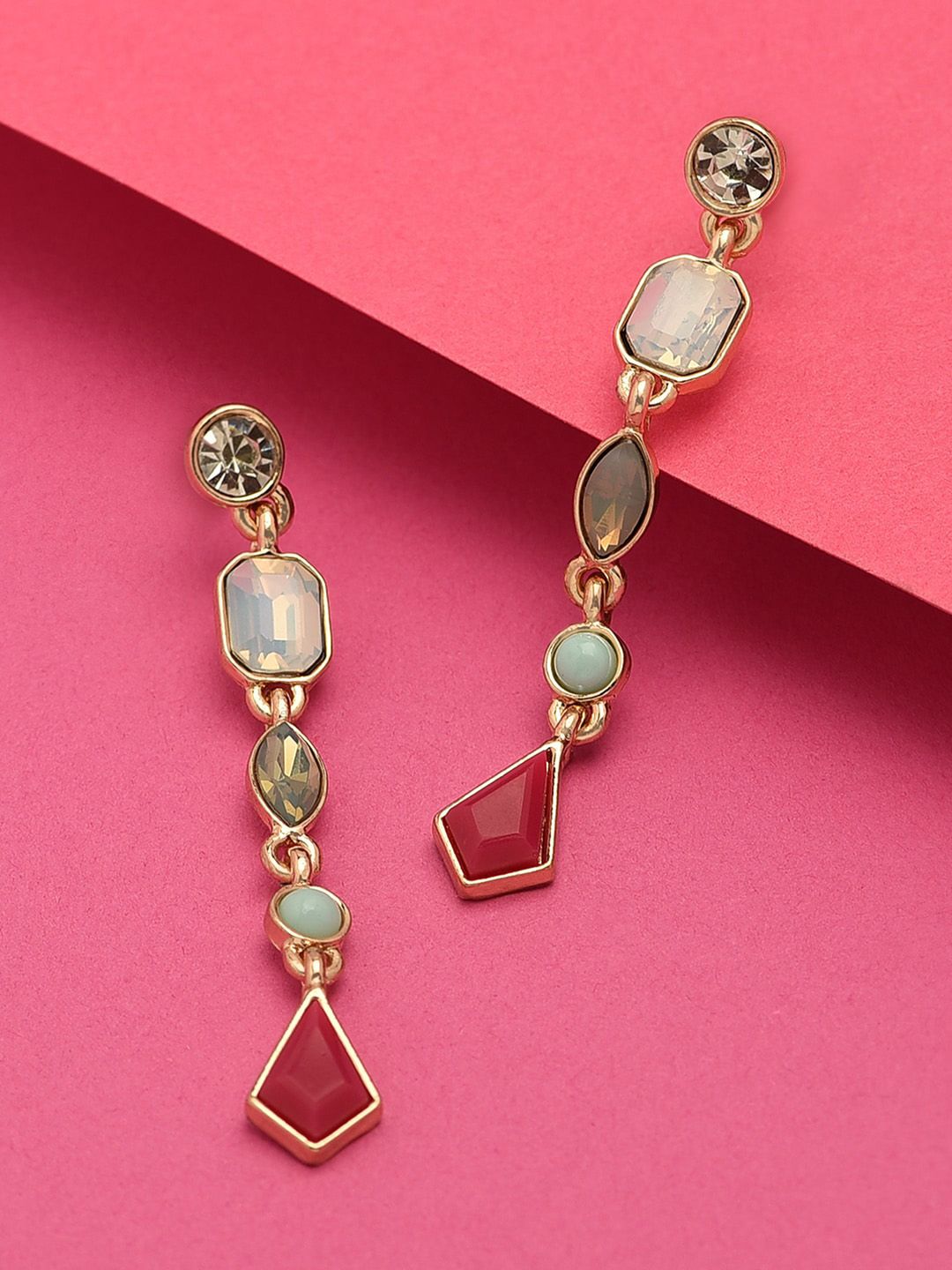 Accessorize Maroon & Blue Geometric Drop Earrings Price in India