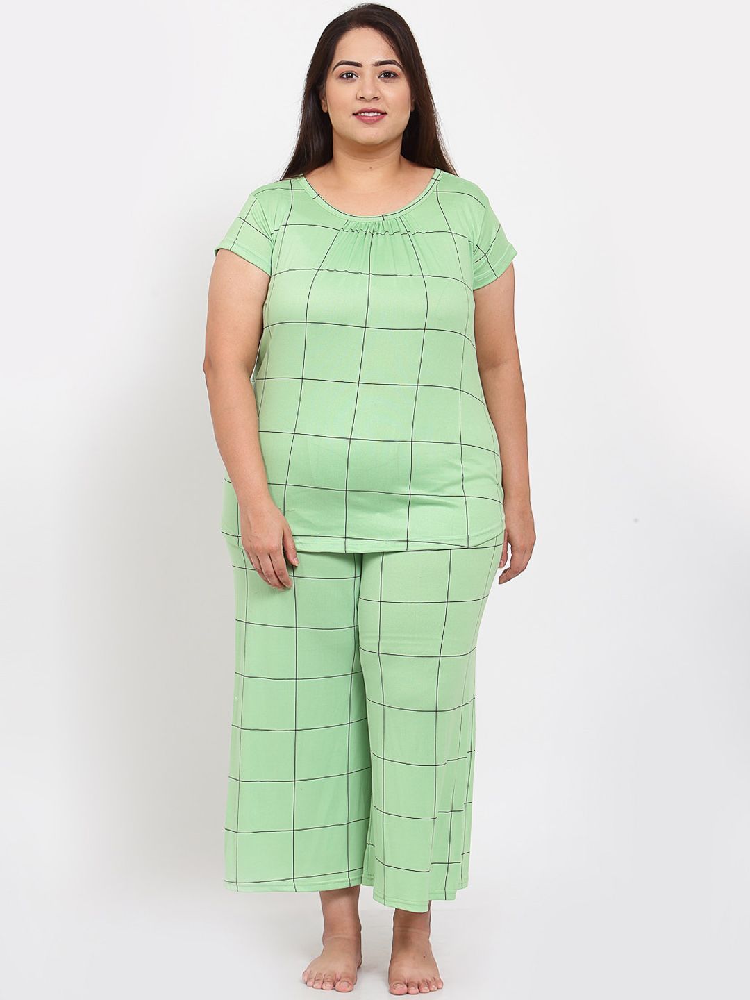 KLOTTHE Women Green & Black Checked Night suit Price in India