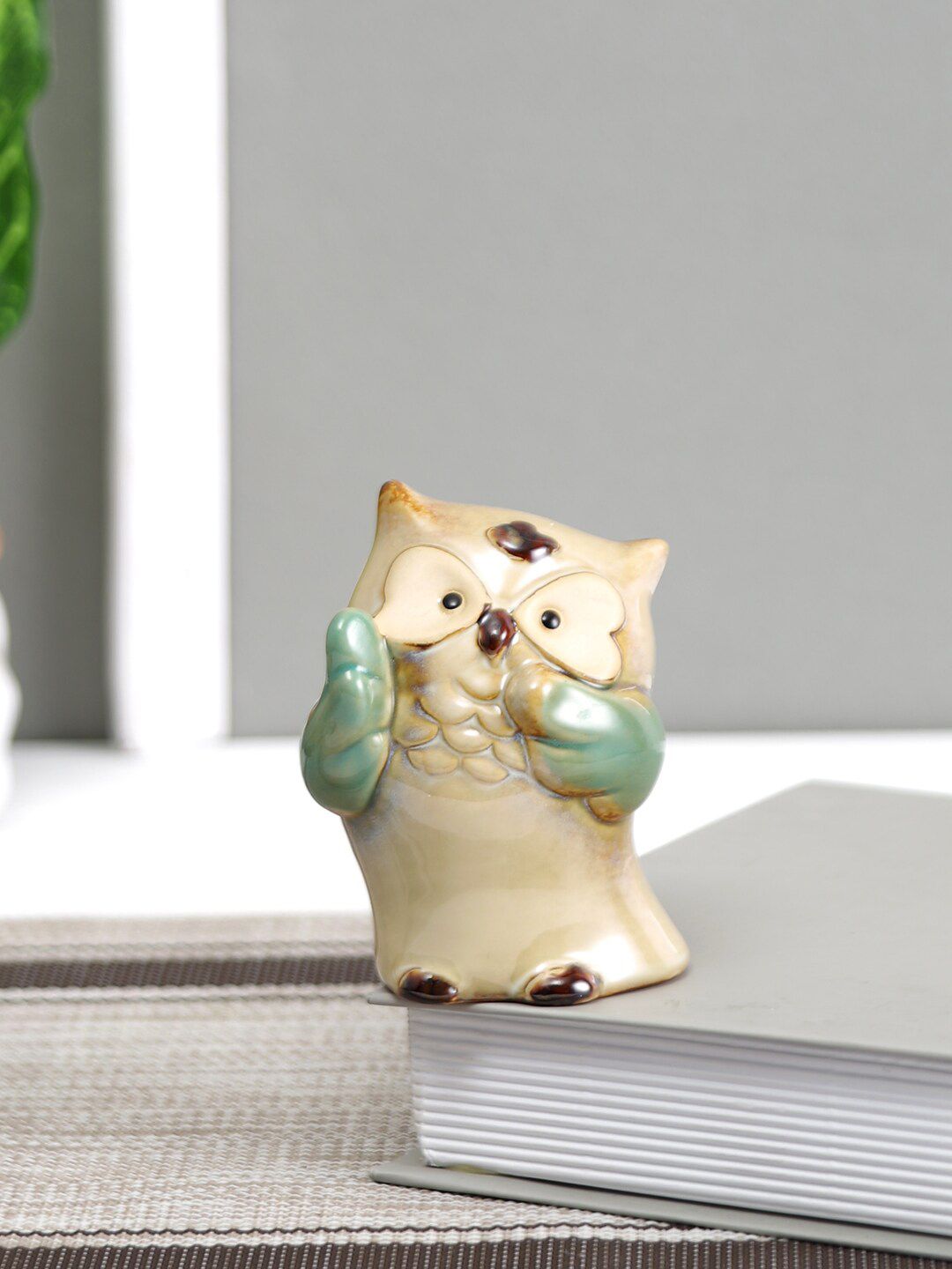 TAYHAA Green Dancing Perky Ceramic  Owl Showpieces Price in India