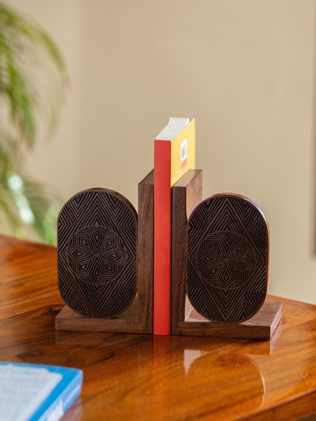 ExclusiveLane Set of 2 Brown Zigzag Zone Hand-Carved Wooden Magazine Organisers Price in India