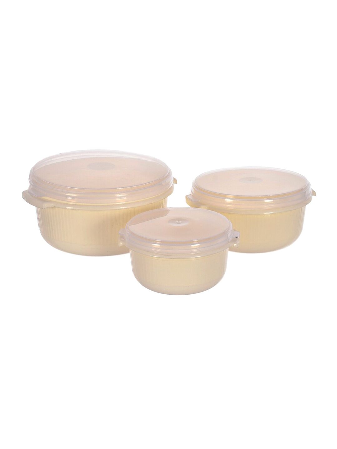 Kuber Industries Set Of 3 Cream Storage Containers With Lid Price in India