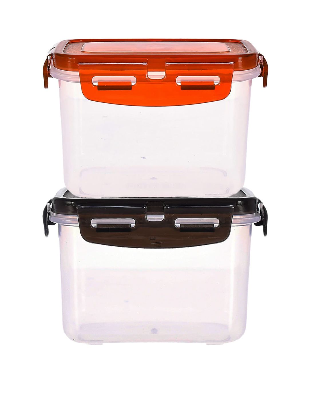 Kuber Industries Set of 2 Black & Brown Solid Plastic Food Storage Container With Airtight Lock Lid Price in India